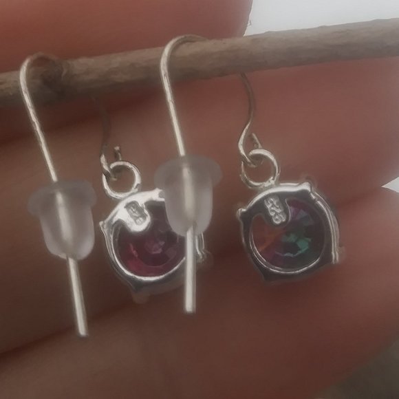 925 hook style  earrings with sparkly stone prong set open back - Picture 7 of 16